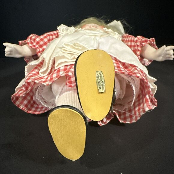 Vintage Doll With Blonde Doll With Red & White Checkered Dress - Picture 3 of 4